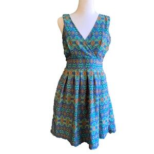 Maison Jules- Women’s Geometric Print Retro Midi Dress size M Made in India